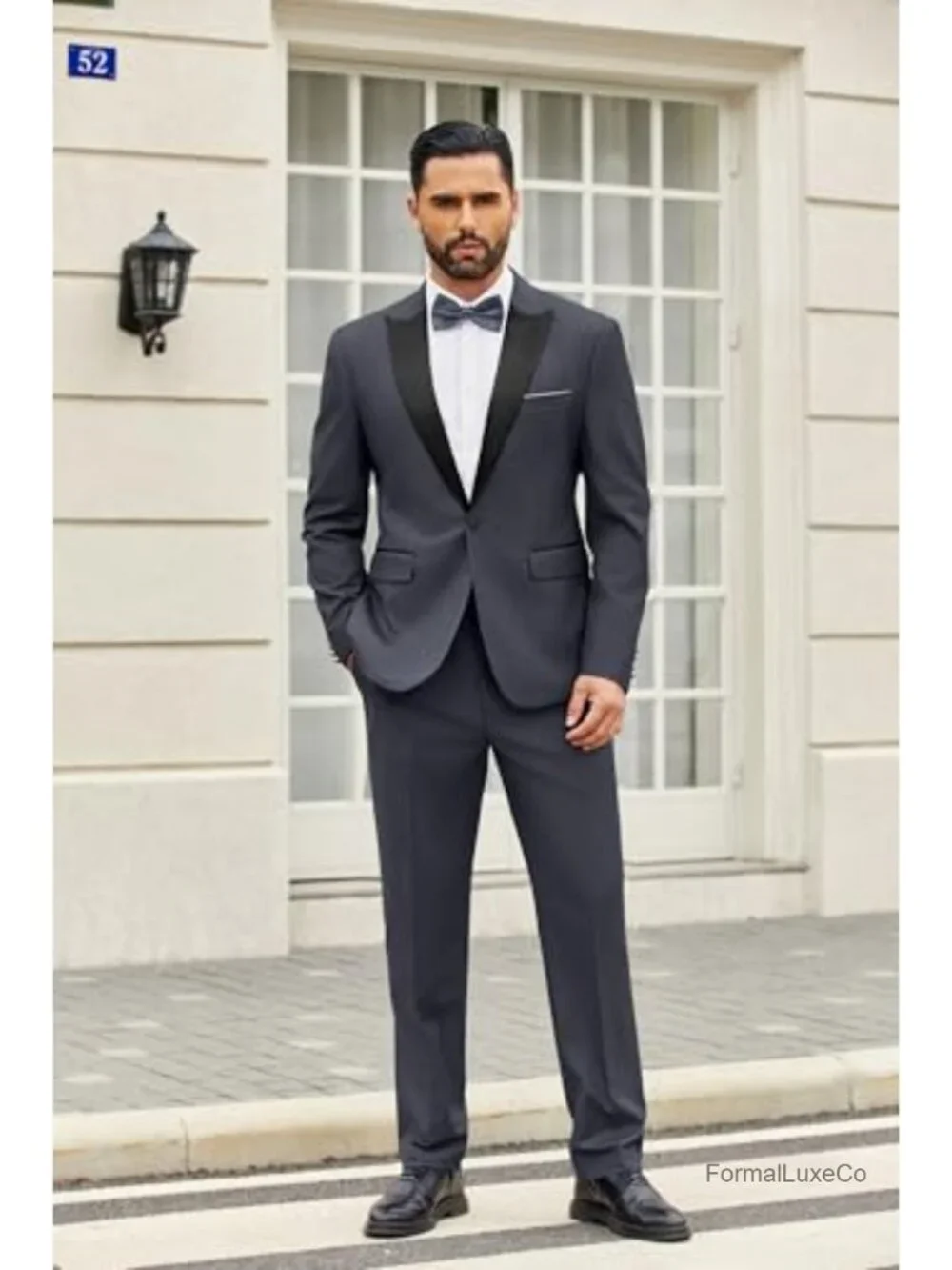 Men's 2 Piece Tuxedo Suit Set with Dress Pants & Bow Tie